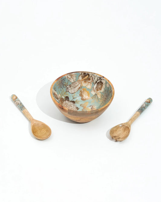 Golden Nightingale - Salad/Fruit Bowl & 2 Spoons