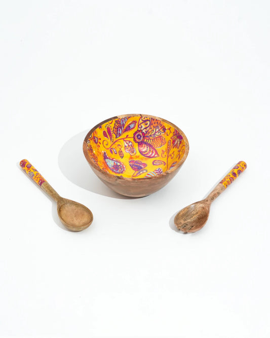 Yellow Mellow - Salad/Fruit Bowl & 2 Spoons